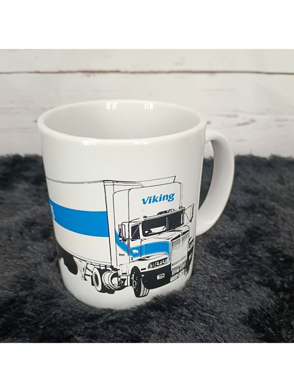 Vintage Viking Freight Systems Trucking Coffee Mug Ceramic White‎ Blue Graphics